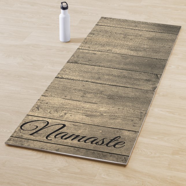 Trendy Rustic Wood Namaste Personalized Yoga Mat (In Situ)