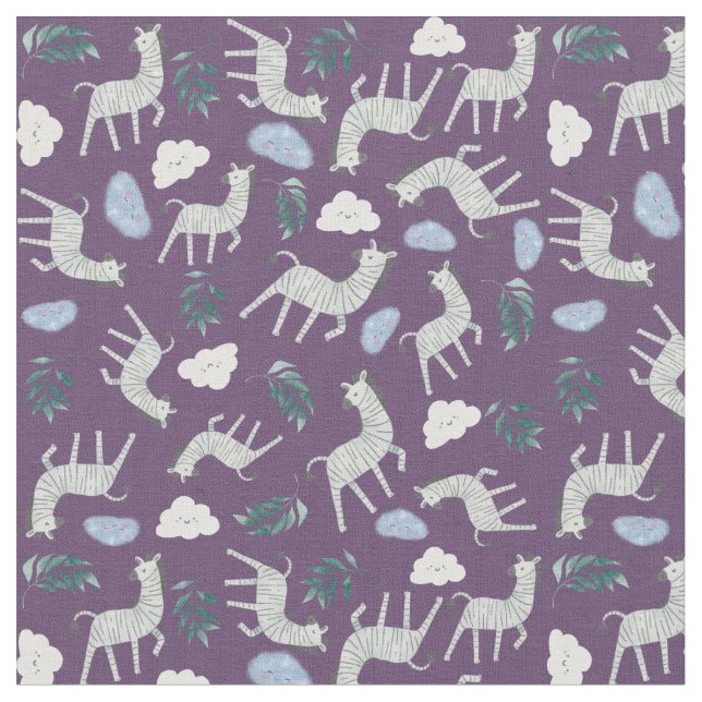 Trendy safari animals jungle zebra horse purple    fabric (Close Up)