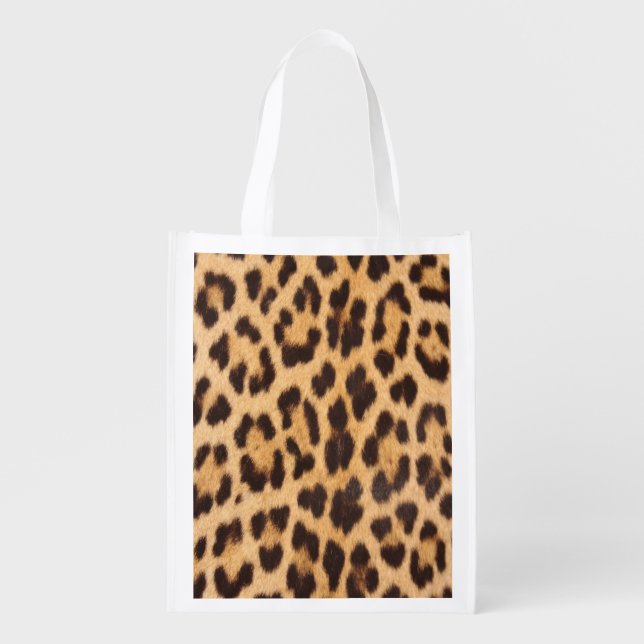 trendy safari fashion leopard spots cheetah print grocery bag (Front)