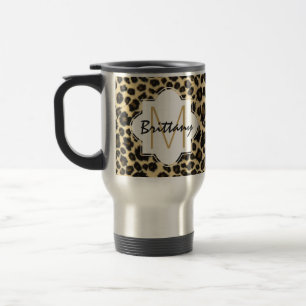 Trendy Safari Leopard Print Monogram Travel Mug