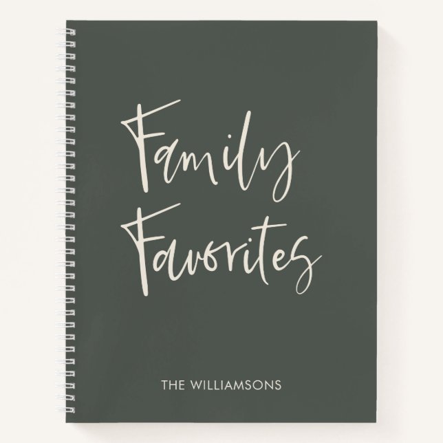 Trendy Sage Cream Script Cooking Family Recipe Notebook (Front)