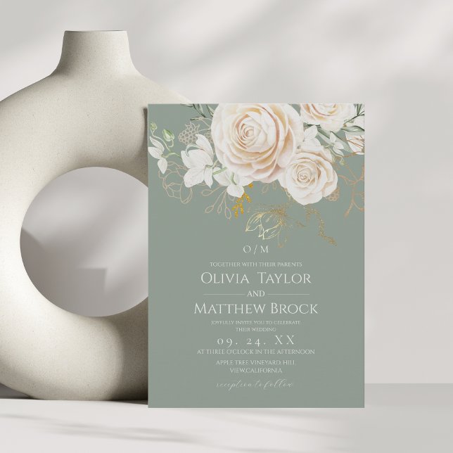Trendy Sage & Floral Wedding Invitation (Creator Uploaded)