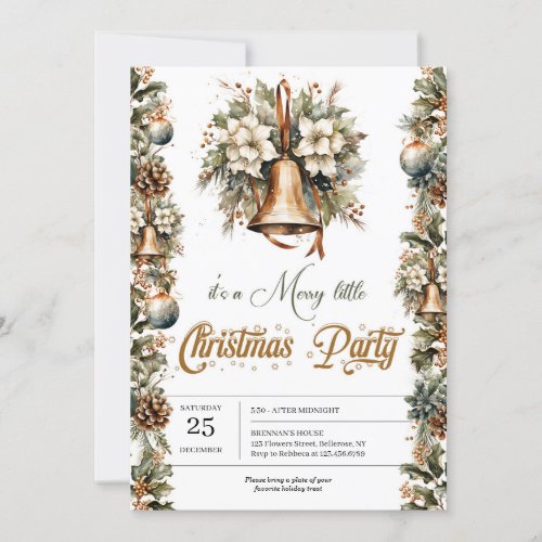 Trendy sage green and faux gold holiday invitation