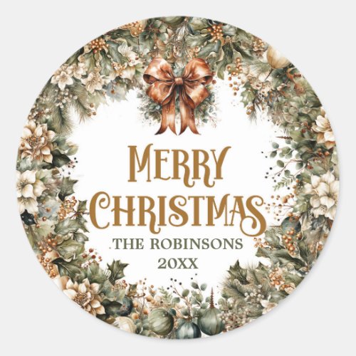 Trendy sage green and faux gold terracotta classic round sticker