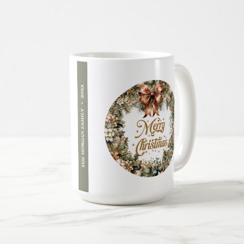 Trendy sage green and faux gold white poinsettia coffee mug
