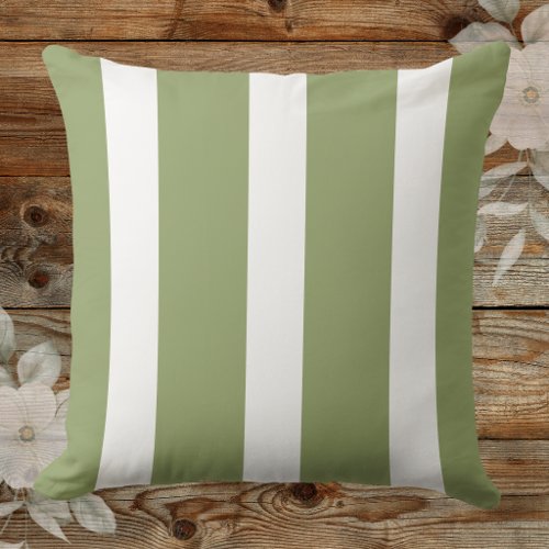 Trendy Sage Green And White Cabana Stripe  Outdoor Pillow