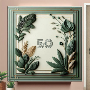 Trendy Sage Green Art Deco Leaves Botanical Number Ceramic Tile