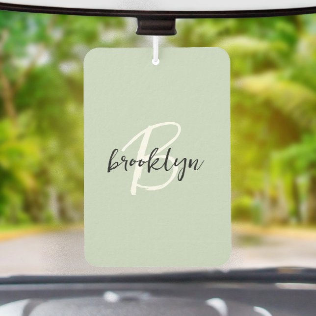 Trendy Sage Green Black White Script Monogram  Air Freshener (Creator Uploaded)