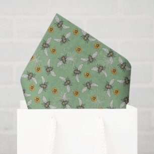 Trendy Sage Green Buzzing Honeybee for Summer Tissue Paper