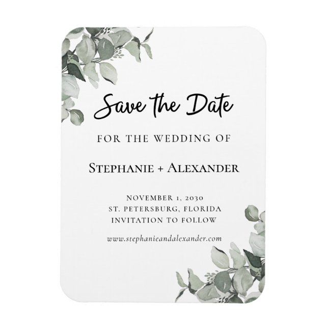 Trendy Sage Green Eucalyptus Wedding Save the Date Magnet (Vertical)