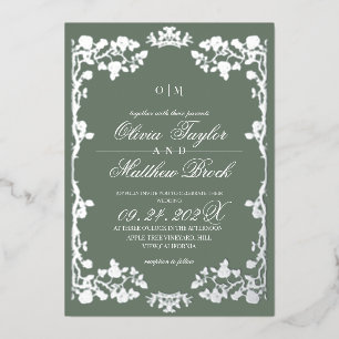 Trendy Sage Green Floral The Wedding of Foil Invitation