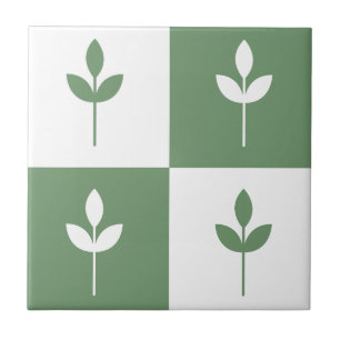 Trendy sage green leaf and white simple modern ceramic tile
