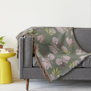 Trendy sage green pink floral modern watercolor throw blanket