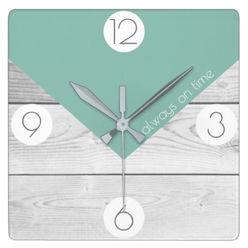 Trendy Sage Green &amp; White Wood Print Square Wall Clock