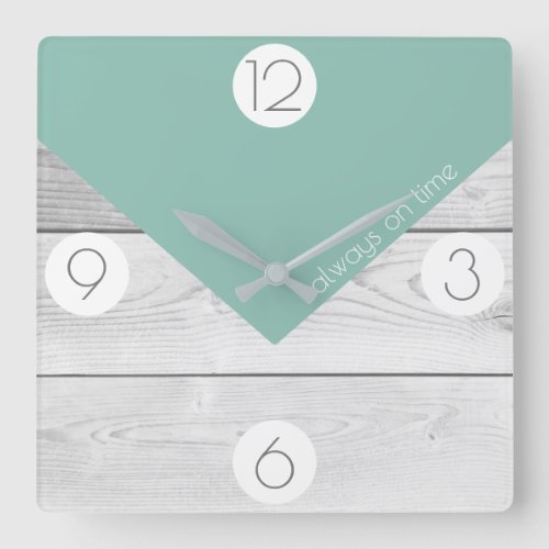 Trendy Sage Green  White Wood Print Square Wall Clock