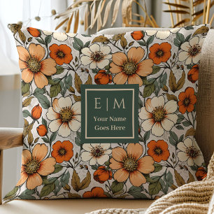 Trendy Sage Olive Floral Pillow Modern Fall Style