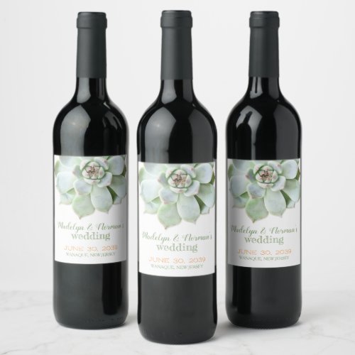 Trendy Sage Succulent Wedding Wine Label