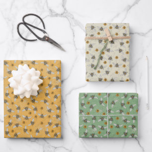 Trendy Sage & Yellow Honeybees for Spring & Summer Wrapping Paper Sheets