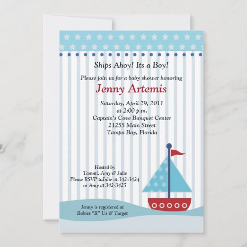 Trendy Sailboat 5x7 Baby Shower Invitation