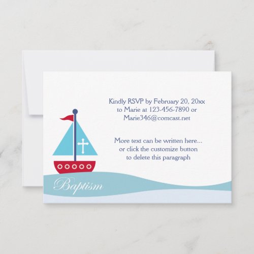 Trendy Sailboat Baptism RSVP Enclosure Cards Invitations