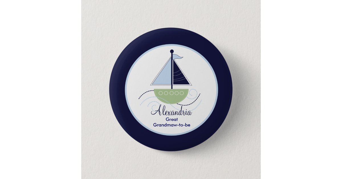 Trendy Sailboat Name Tag Button - Green/Blue | Zazzle