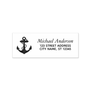 Trendy Sailboat Nautical Anchor Return Address Rubber Stamp