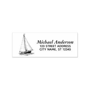 Trendy Sailboat Nautical Return Address            Rubber Stamp