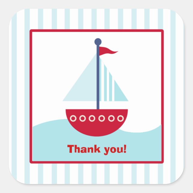 Trendy Sailboat Square Favor Stickers (6 Large) (Front)