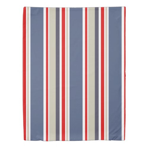 Trendy Sailor Stripes Red White Blue Beige Gray Duvet Cover