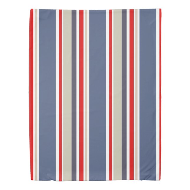 Trendy Sailor Stripes Red White Blue Beige Gray Duvet Cover (Front)