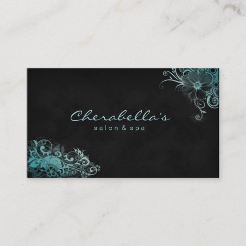 Trendy Salon Spa Floral Business Card Blue Green