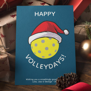 Trendy Santa Cap Pickleball Blue Christmas Holiday Card