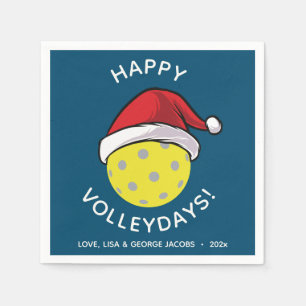 Trendy Santa Cap Pickleball Blue Christmas Napkins