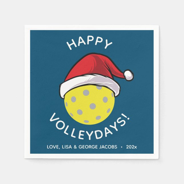 Trendy Santa Cap Pickleball Blue Christmas Napkins (Front)