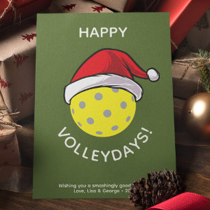 Trendy Santa Cap Pickleball Green Christmas Holiday Card