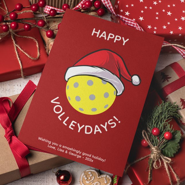 Trendy Santa Cap Pickleball Red Christmas Holiday Card (Creator Uploaded)