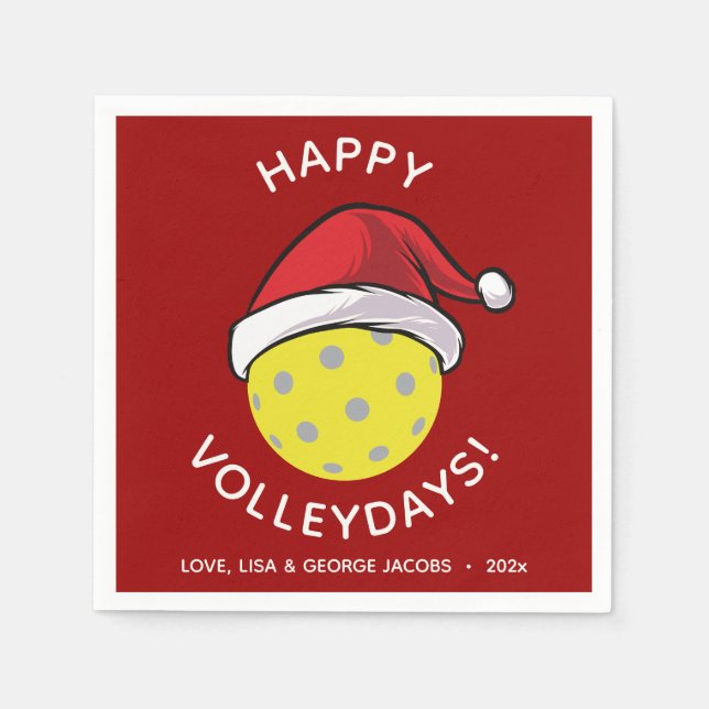 Trendy Santa Cap Pickleball Red Christmas Napkins (Front)