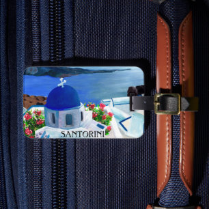 Trendy Santorini Greece Illustration Luggage Tag