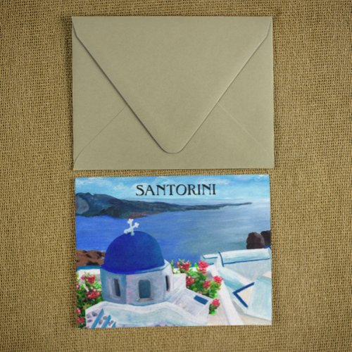 Trendy Santorini Greece Illustration Postcard