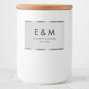 Trendy Save the Date Monogram Text Elegant Silver Food Label