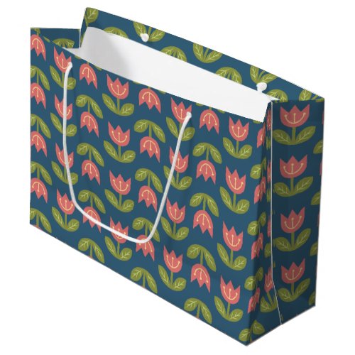 Trendy scandinavian red tulip on blue background large gift bag
