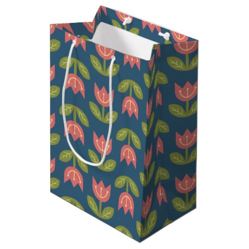 Trendy scandinavian red tulip on blue background medium gift bag
