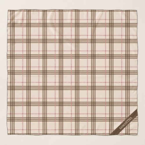 Trendy Scottish beige brown tartan plaid pattern Scarf