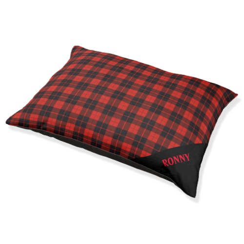 Trendy Scottish plaid red black Cunningham tartan  Pet Bed