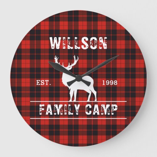 Trendy Scottish plaid red black tartan  Large Clock