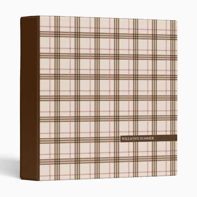 Trendy Scottish plaid tartan beige brown red 3 Ring Binder (Front/Spine)
