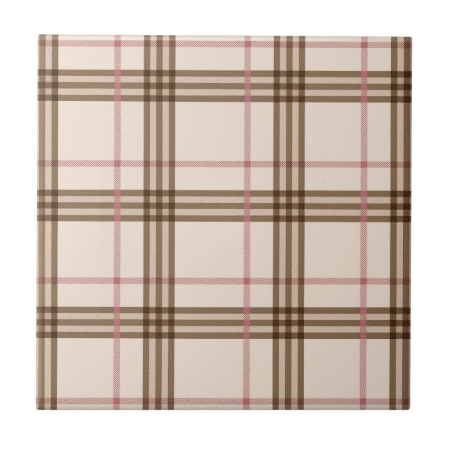 Trendy Scottish Thompson beige brown red tartan Ceramic Tile (Front)