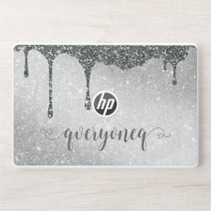 Trendy scrip silver Glitter Personalized  marble HP Laptop Skin