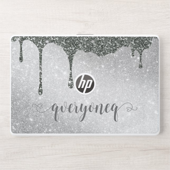 Trendy scrip silver Glitter Personalized  marble HP Laptop Skin (Front)