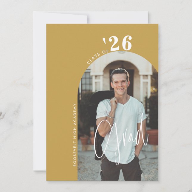 Trendy Script 2-Photo 2024 Gold Grad Party  Invitation (Front)